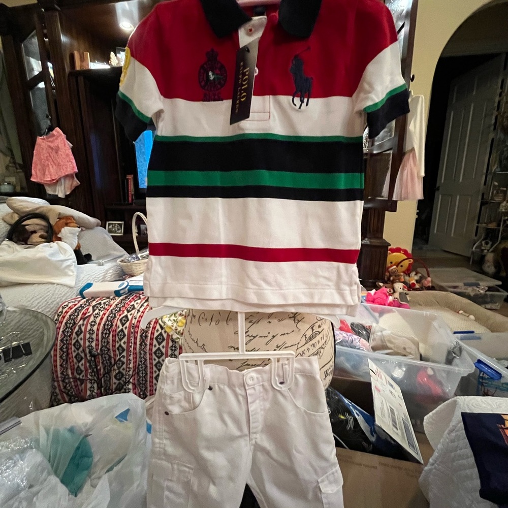 Polo by Ralph Lauren Red and Green Matching Polo Set